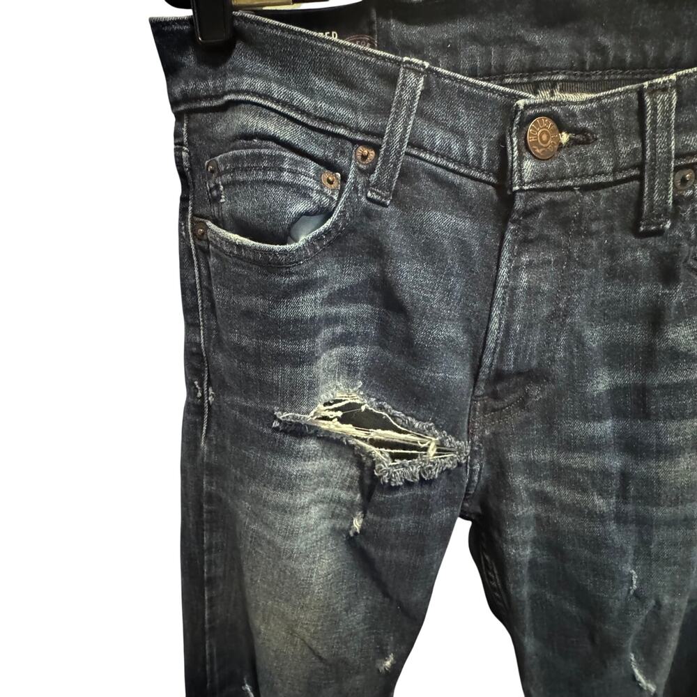 Y2K Hollister Slim Straight Jeans Mens 30x32 Distressed Blue Denim Ripped Skater - Picture 3 of 7